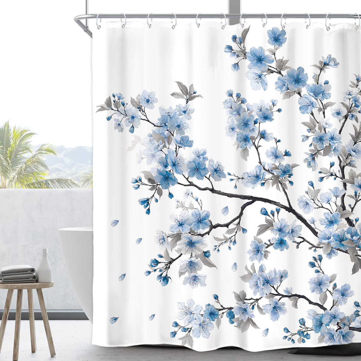 Pink Cherry Blossom Plum Asian Shower Curtain Japanese 60Wx72H Inch Decor