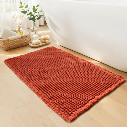 Waffle Bath Mat, Boho Bathroom Rugs Non Slip Washable, 18" x 30"