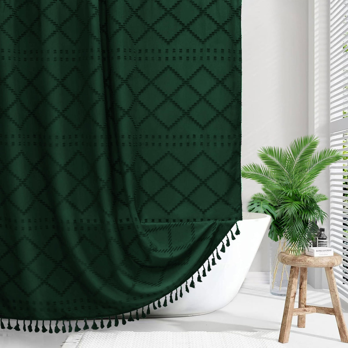 Siiluminisoy Navy Blue Shower Curtain Boho Shower Curtains Fabric, Tufted Chevron Textured Striped Modern Minimalist Cloth Shower Curtain for Bathroom, 72 x 72