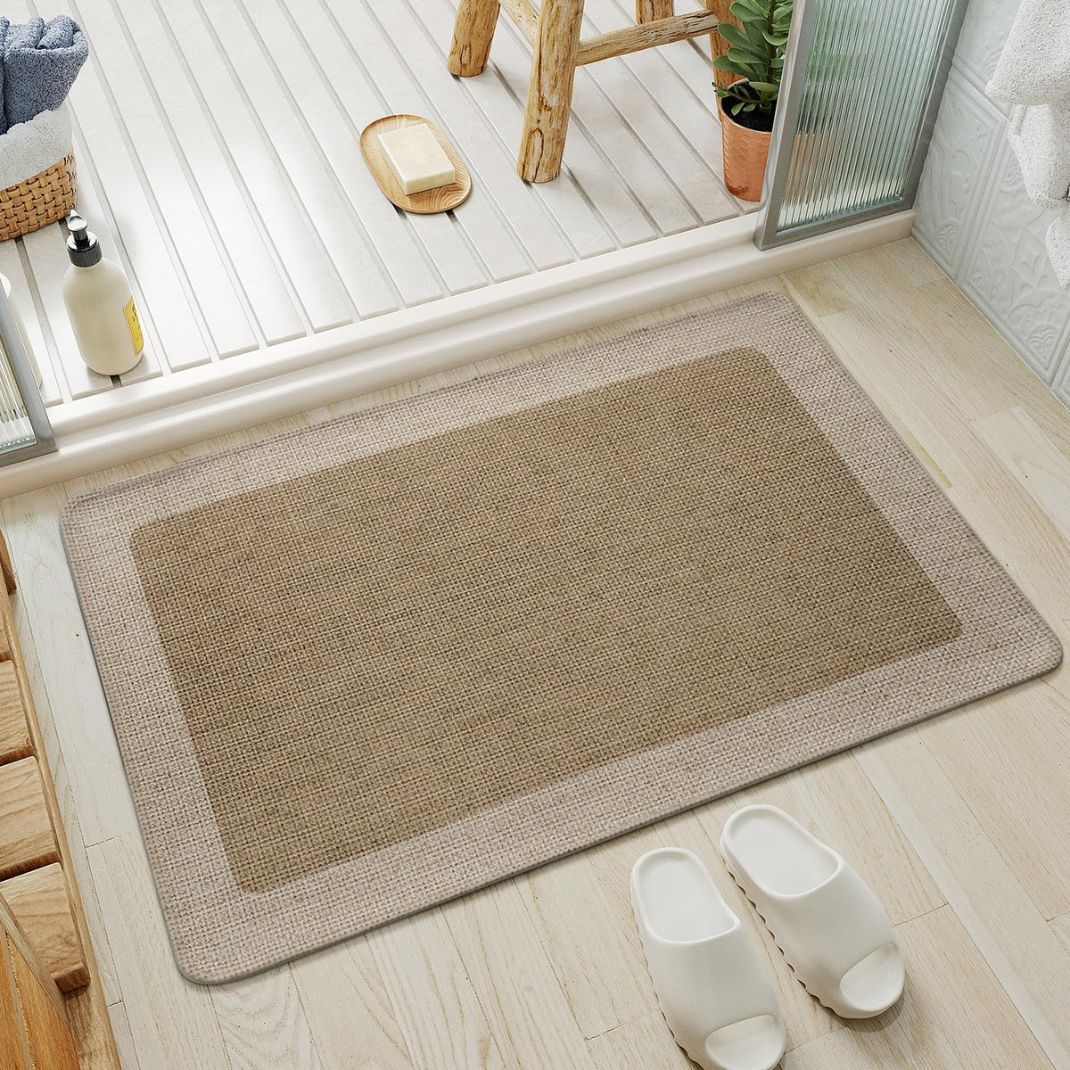 YDKGL Half Circle Bath Mat, Non Slip Thin Bathroom Rugs, Brown 16x24