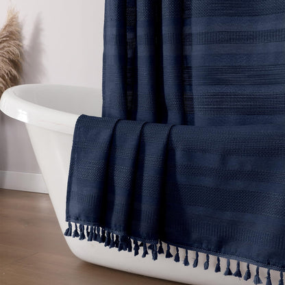 OVZME Sage Green Shower Curtain for Bathroom, Boho Linen Textured Shower Curtain with Tassel, Rustic Striped Heavy Duty Vintage Country Bathroom Curtain, 72Wx72L Inches