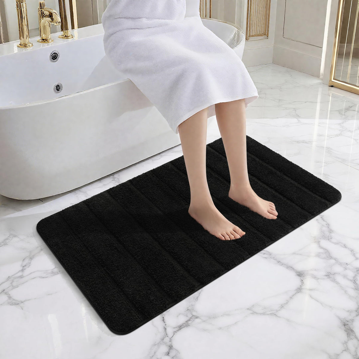 AROGAN Luxury Long Bathroom Runner Rugs 24x60 Inch Bath Rug Non Slip, Black