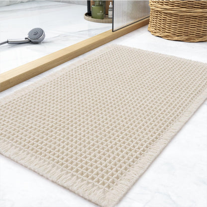 tchdio Waffle Bath Mat-Runner Rug, Super Absorbent Non Slip Bath Mats for Bathroom Machine Washable Long Rugs with Tassels, Bath Rugs for Bathroom Floor Beside Tub, 2' x 6'