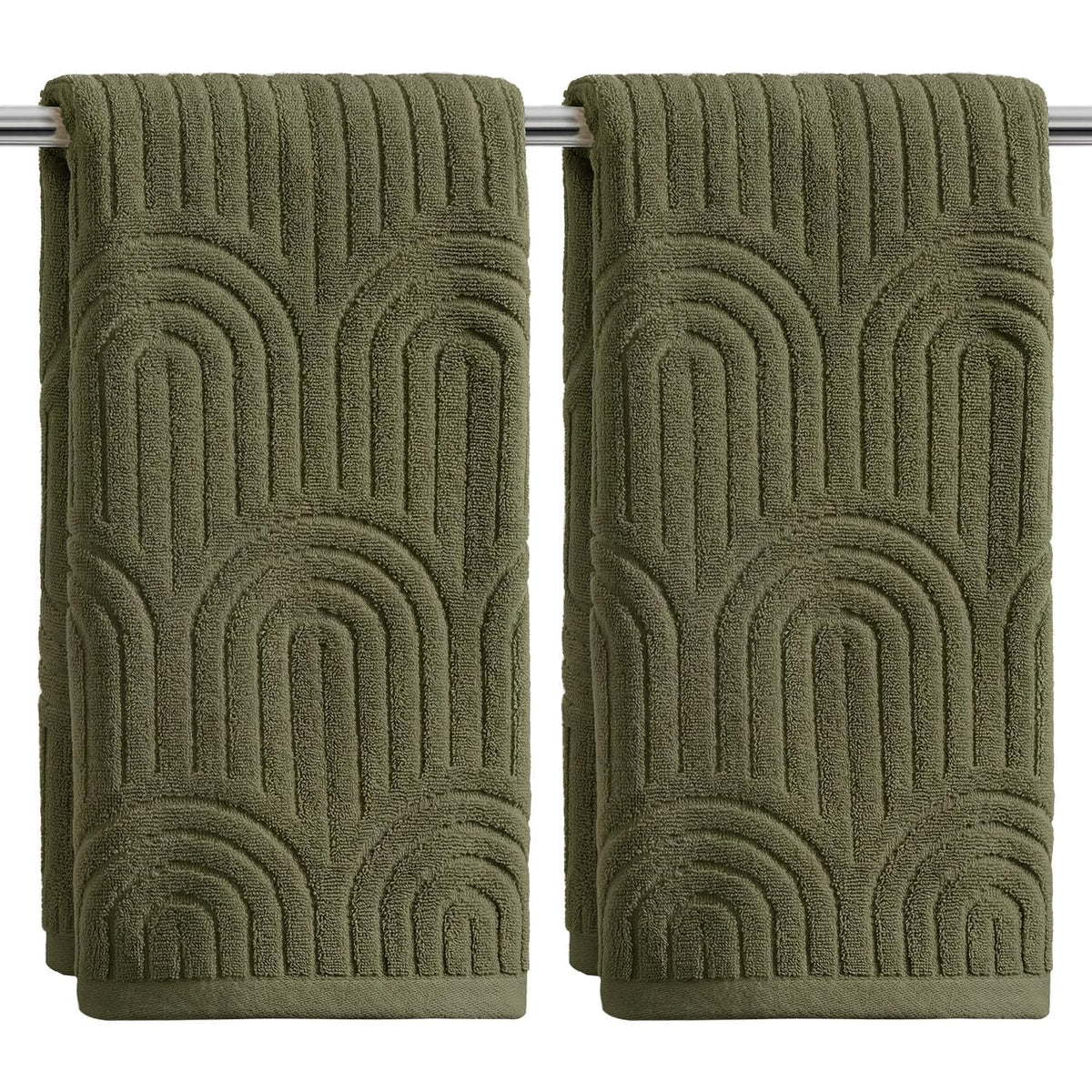 Artoid Mode 2 Pcs Caramel 3D Arched Stripes Jacquard Hand Towels for Bathroom, 100% Cotton Soft Absorbent Bathroom Decor Towels, 13.7 x 29.5 Inch
