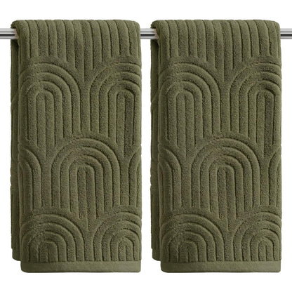 Artoid Mode 2 Pcs Caramel 3D Arched Stripes Jacquard Hand Towels for Bathroom, 100% Cotton Soft Absorbent Bathroom Decor Towels, 13.7 x 29.5 Inch