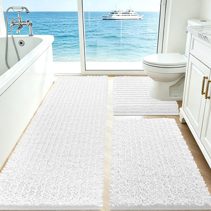 ACCUMTEK Upgrade Extra Large Black Bathroom Rug Set 3 Pieces Ultra Soft, Thick Absorbent Bath Mats, Non Slip Chenille Toilet Mat for Bathroom, Bedroom, Kitchen