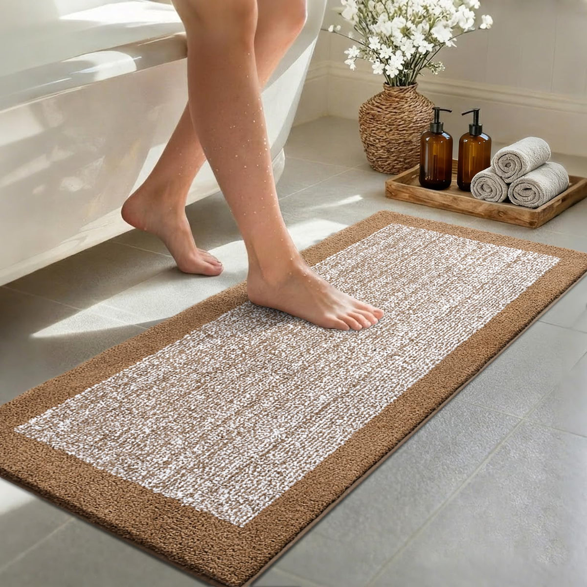 Long 2x4 Ft (48''x24'') Bathroom Rugs, Non Slip Washable Bath Mat Grey