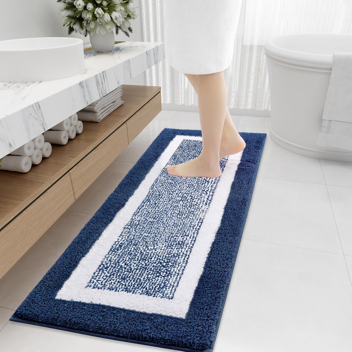 OLANLY Small Bathroom Rugs 24x16, Soft Absorbent Microfiber Bath Rugs, Grey