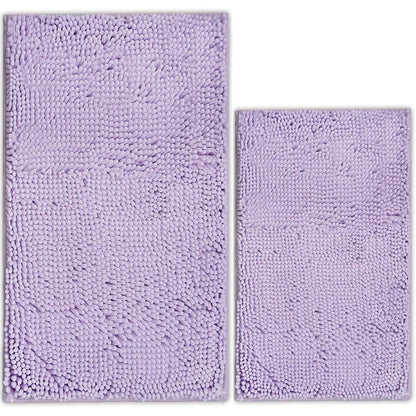 Bathroom Rugs Chenille Bath mat 2 Piece Set, Super Absorbent, Strong PVC Non Slip Backing, Bath mats for Bathroom, Plush Shaggy, Thick, Machine Washable, Bathtub, Toilet.(Light Grey)