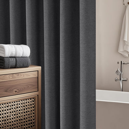 Seenus Linen Look Farmhouse Thick Fabric Shower Curtain Brown, Faux Linen Textured Country Rustic Shower Curtains Water-Resistant, 72 x 72 Inch Tan Taupe Heavyweight Shower Curtain for Bathroom Hotel