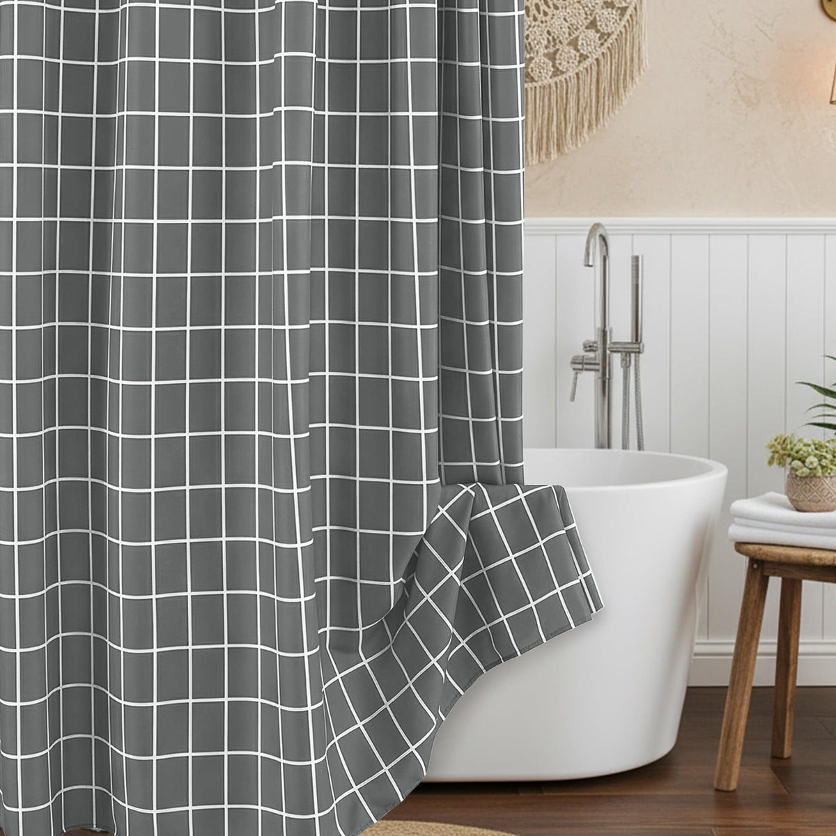 Fabric Shower Curtain-Black & White Farmhouse Shower Curtains for Bathroom