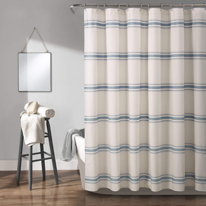 Lush Decor Farmhouse Stripe Cotton Shower Curtain, 72" W x 72" L, Red - Striped Bathroom Curtain - Fabric Shower Curtains - Farmhouse Bathroom Decor