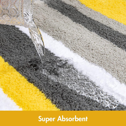 MIULEE Yellow Grey Bathroom Rug 16x24 Inch, Small Soft Thick Microfiber Striped Bath Mat, Non Slip Fluffy Plush Machine Washable Quick Dry for Bathroom Decor, Floor Tub and Shower
