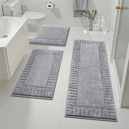 Pauwer Bathroom Rugs Sets 3 Piece, Microfiber Bath Mat Set, Dark Grey