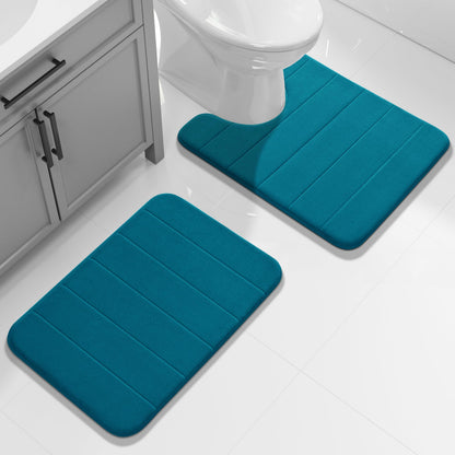 Yimobra Memory Foam Bathroom Rugs Sets 2 Piece - Super Soft Absorbent Quick Dry Bath Mat Set, Machine Washable Non Slip Floor Carpet for Tub Shower & Single Sink (17x24 & 31.5x20 Inch, Black)
