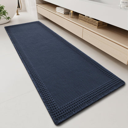 RESARE Waffle Bathroom Runner Rugs, Non Slip Boho Bath Mat 24"x72" Brown