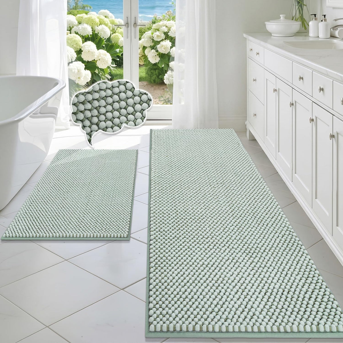 BSICPRO Bathroom Rugs Set 2 Piece, Light Blue, 20"x32" + 16"x24"