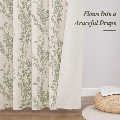 Sage Linen Farmhouse Shower Curtain, Boho Floral Bathroom 72x72