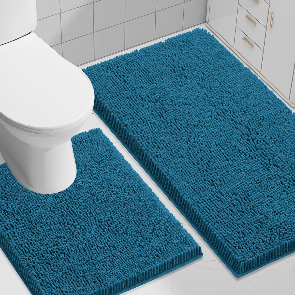 Smiry Chenille Bathroom Rugs Sets 2 Piece (30x20+24x16, Black)