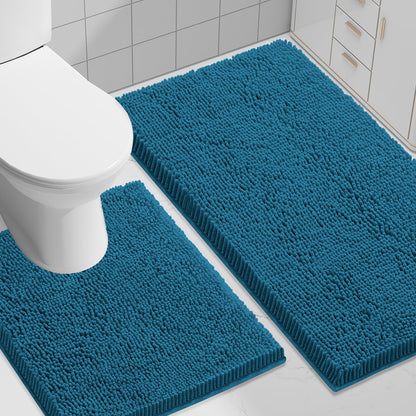 Smiry Chenille Bathroom Rugs Sets 2 Piece (30x20+24x16, Black)