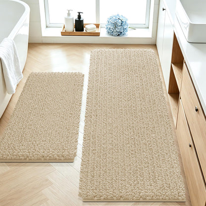 ACCUMTEK Upgrade Extra Large Black Bathroom Rug Set 3 Pieces Ultra Soft, Thick Absorbent Bath Mats, Non Slip Chenille Toilet Mat for Bathroom, Bedroom, Kitchen