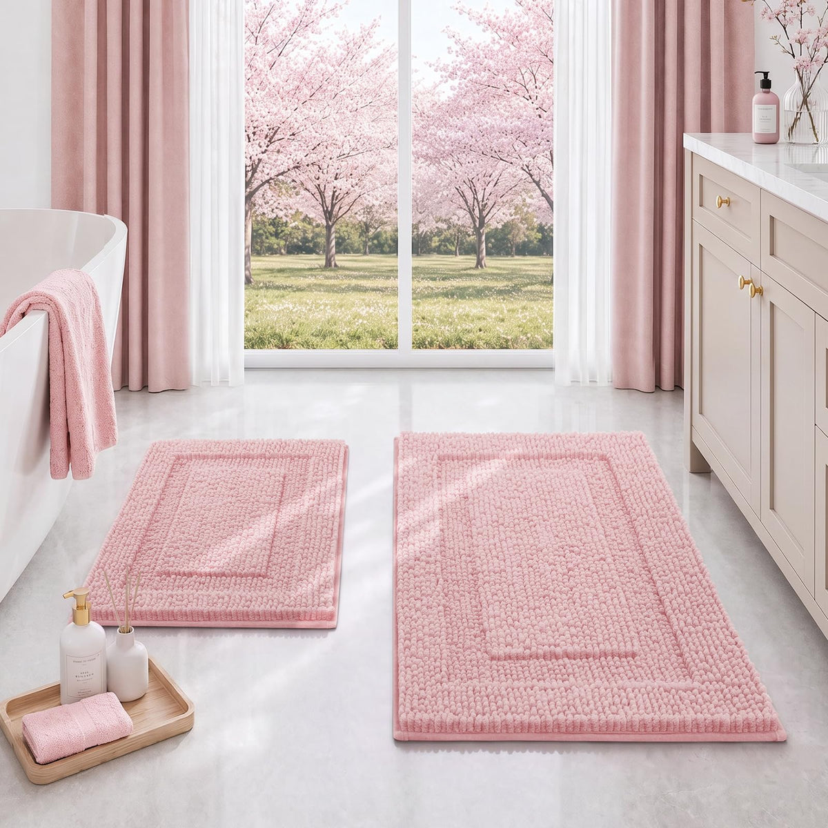 HOMEIDEAS Chenille Purple Bathroom Rugs Sets 2 Piece 17" x 24" + 20" x 32"