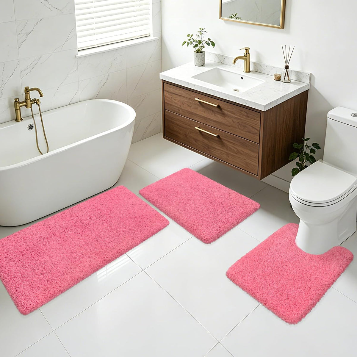 Pink Bathroom Rugs Non Slip 30"x20",Absorbent Bath Mat Quick Dry