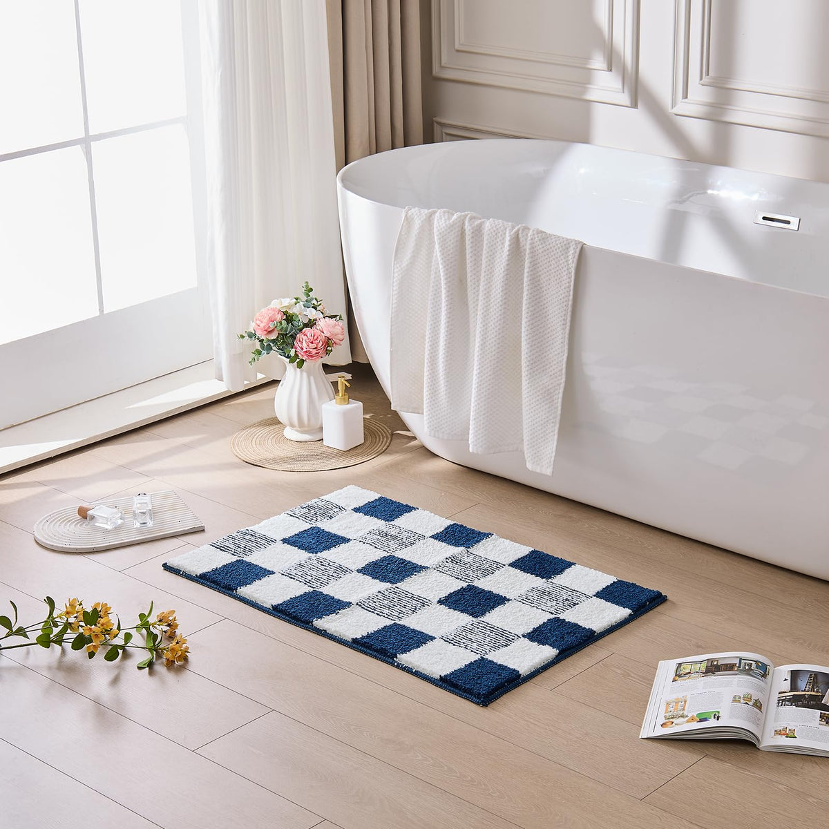 CozeCube Navy Blue Bath Mat 24"x16" Non Slip Washable Rug