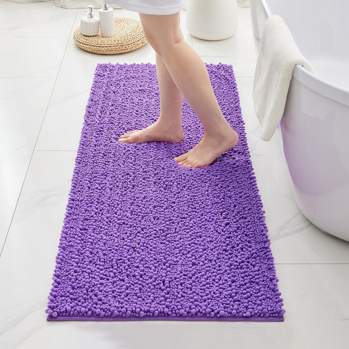 ILANGO Bathroom Rugs Light Grey 44x24, Soft Absorbent Chenille Bath Rugs