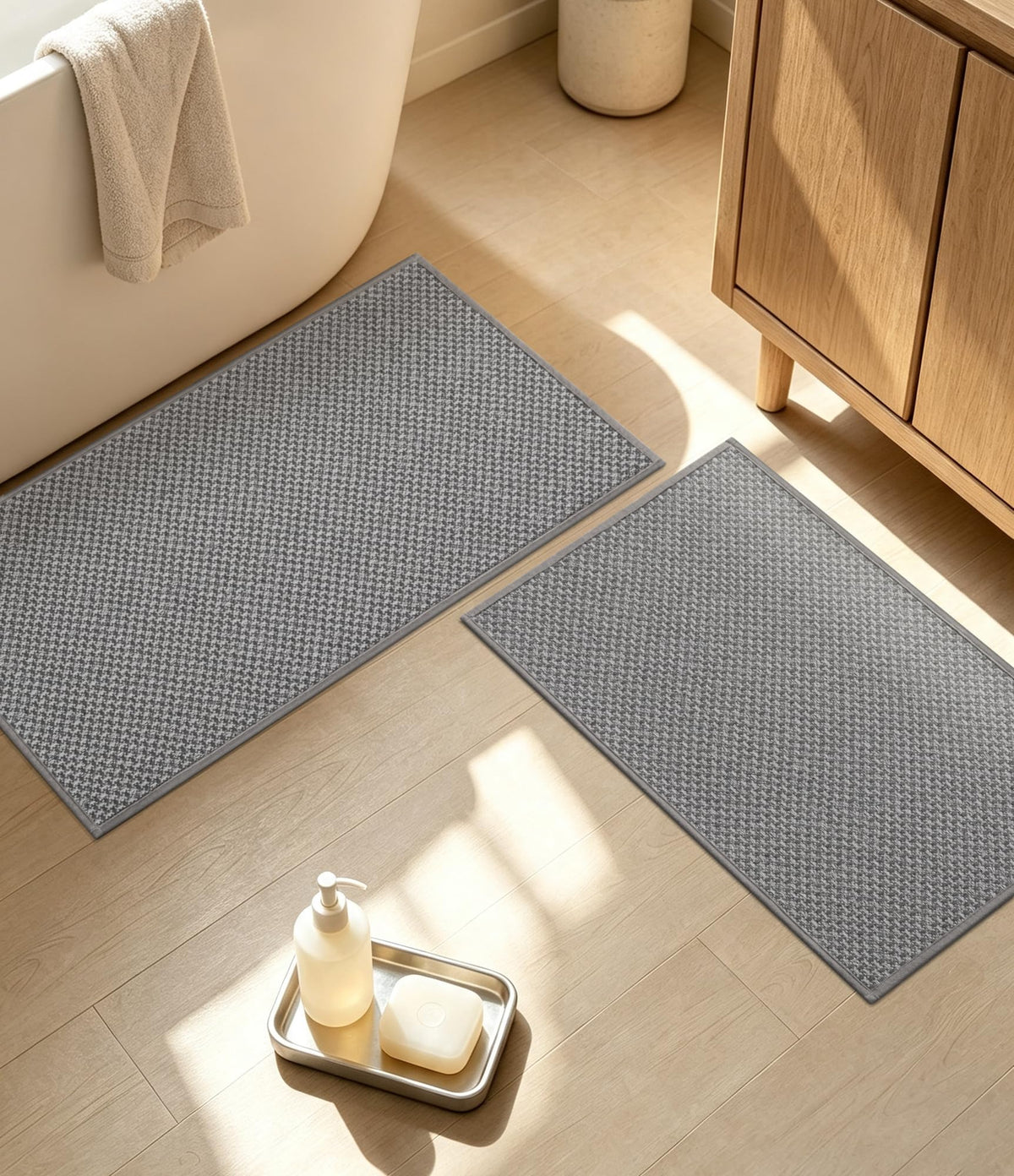 YIHOUSE Black Bathroom Rugs Sets 2 Pieces,Thin Bath Mat Quick Dry