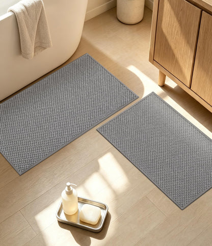 YIHOUSE Black Bathroom Rugs Sets 2 Pieces,Thin Bath Mat Quick Dry