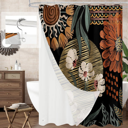 Boho Floral Shower Curtain, Vintage Botanical Fabric Curtain, 72 x 72