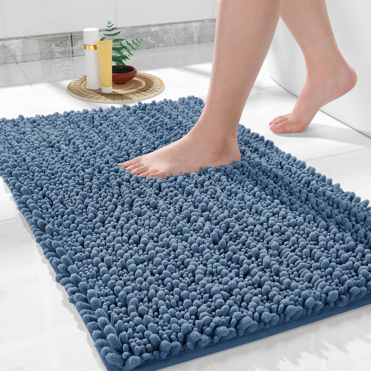 Yimobra Bathroom Rugs Non Slip Washable 32x20 Inch - Ultra Soft Absorbent Chenille Bath Mat, Quick Dry Shaggy Floor Carpet for Tub Shower, Gray Home Decor Accessories