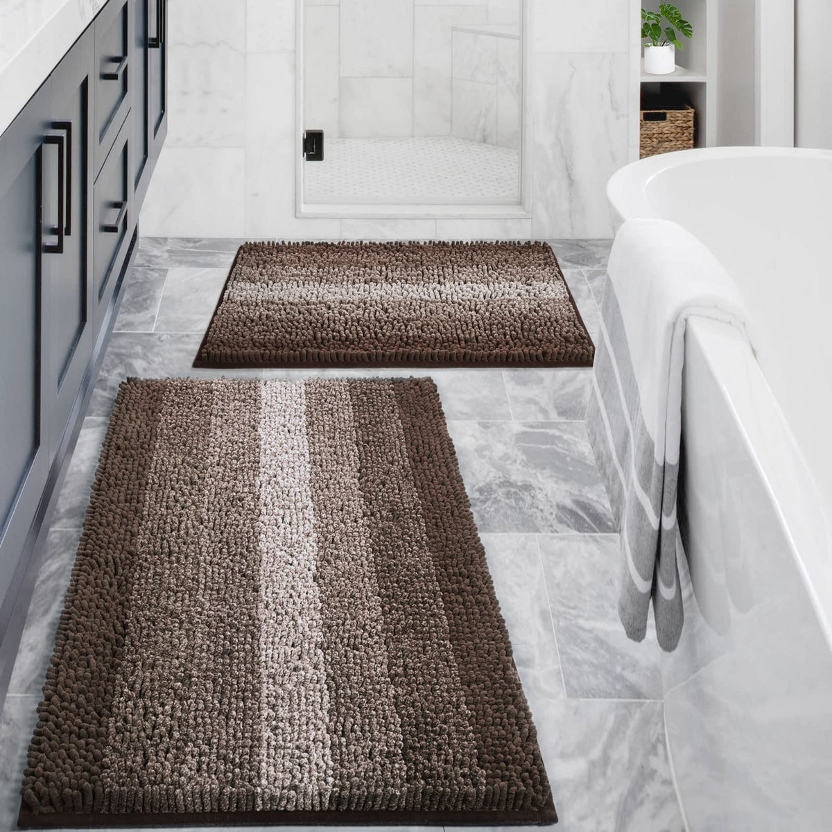Gibelle Chenille Bathroom Rug Set 2 Piece - Non Slip Bath Mat 16x24, 20x32