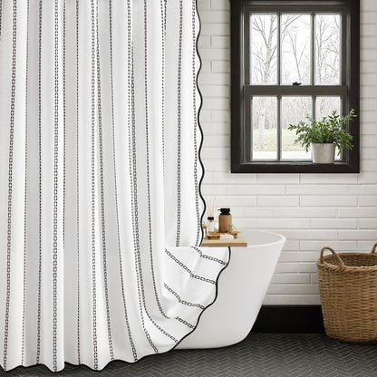 Black and White Boho Shower Curtain, 72" W X 72" L