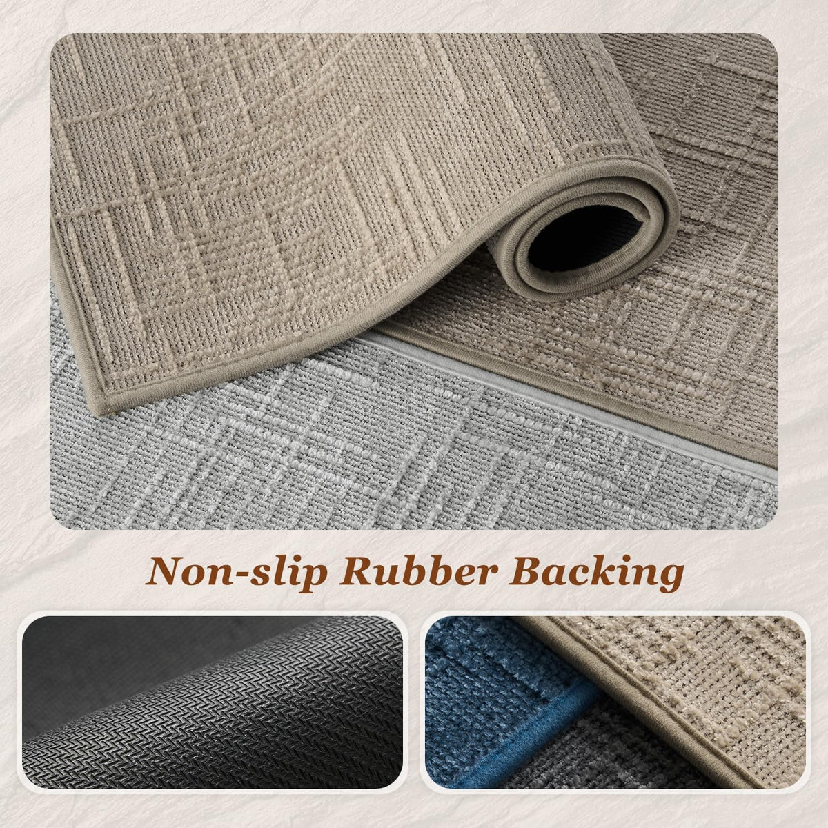 AMOAMI Bath Mat Non Slip Super Absorbent Quick Dry Bath Mats for Bathroom Floor Rubber Backing Washable Bathroom Rugs Modern Woven Jacquard Mat, Beside Tub Bath Rugs, 17" x 24", Brown