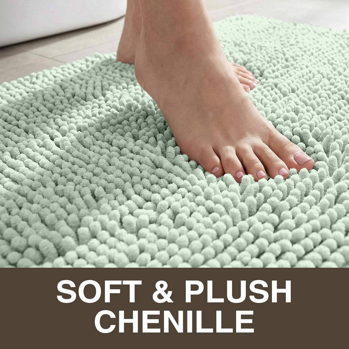 Neater Home Plush Bathroom Rugs 36x24 Thick Chenille Quick Dry Microfiber Absorbent Bath Mat, Soft Bath Rugs, Machine Washable Bathroom Floor Mat for Tub Shower Sink, Home Decor Accessories, Green