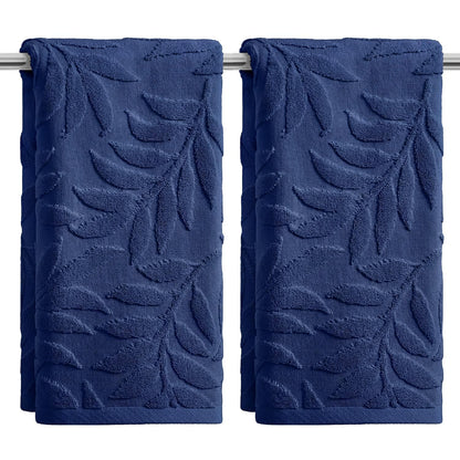 Artoid Mode 2 Pcs Caramel 3D Leaves Jacquard Hand Towels for Bathroom, 100% Cotton Soft Absorbent Bathroom Decor Towels, 13.7 x 29.5 Inch