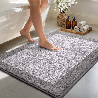 Long 2x4 Ft (48''x24'') Bathroom Rugs, Non Slip Washable Bath Mat Grey
