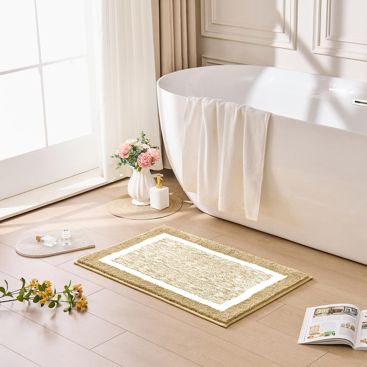 CozeCube Navy Blue Bath Mat 24"x16" Non Slip Washable Rug