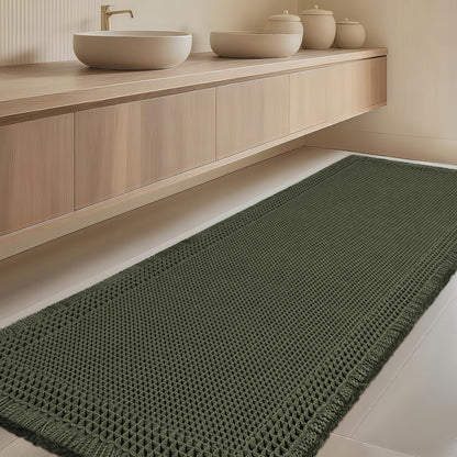 Upgrade Waffle Bath Mat Set 2 Piece, Boho Bathroom Rugs Absorbent Non Slip, Ultra Soft Bathroom Mat, Machine Washable Knit Bath Rugs with Herringbones for Bathroom, Bedroom, Kitchen, Shower, White