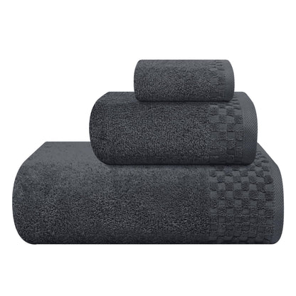 MyOwn Premium Cotton 6 Pack Towel Set for Bathroom, Contains 2 Bath Towels 28x55 inch, 2 Hand Towels 16x24 inch & 2 Wash Coths 12x12 inch, Ideal Everyday use, Compact & Lightweight - Black