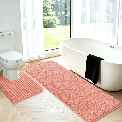 ACCUMTEK Upgrade Extra Large Black Bathroom Rug Set 3 Pieces Ultra Soft, Thick Absorbent Bath Mats, Non Slip Chenille Toilet Mat for Bathroom, Bedroom, Kitchen