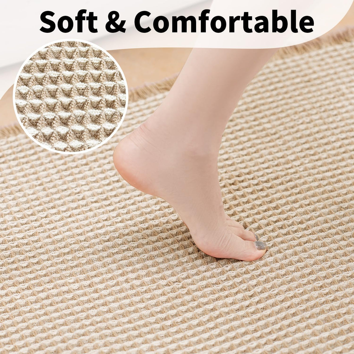 Waffle Bath Mat, Boho Bathroom Rugs Non Slip Washable, 18" x 30"