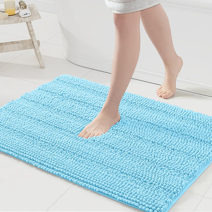 Grandaily Chenille Striped Bathroom Rugs 36x24, Extra Thick and Absorbent Bath Mats, Non-Slip Soft Plush Shaggy Shower Carpet, Machine Wash Dry, Bath Rug for Bathroom, (Large, Light Grey)