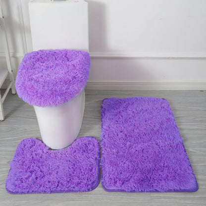 Black Bathroom Rugs Sets 3Piece Bath Mat Solid Bath Rug Floor Mats Washable Shower Rug with U-Shaped Contour Rug Toilet Lid Cover