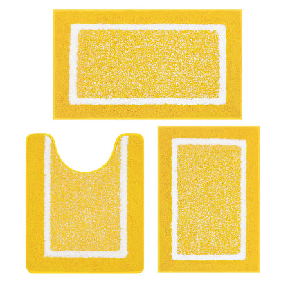 Pauwer Bathroom Rugs 3 Piece Set, Non Slip Washable Bath Mat, Dark Grey