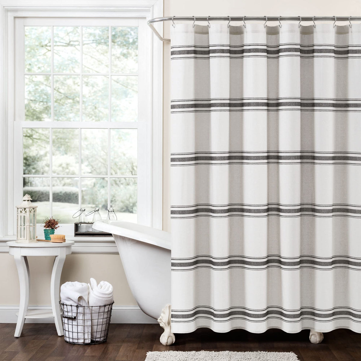 Lush Decor Farmhouse Stripe Cotton Shower Curtain, 72" W x 72" L, Red - Striped Bathroom Curtain - Fabric Shower Curtains - Farmhouse Bathroom Decor