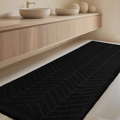 Upgrade Waffle Bath Mat Set 2 Piece, Boho Bathroom Rugs Absorbent Non Slip, Ultra Soft Bathroom Mat, Machine Washable Knit Bath Rugs with Herringbones for Bathroom, Bedroom, Kitchen, Shower, White