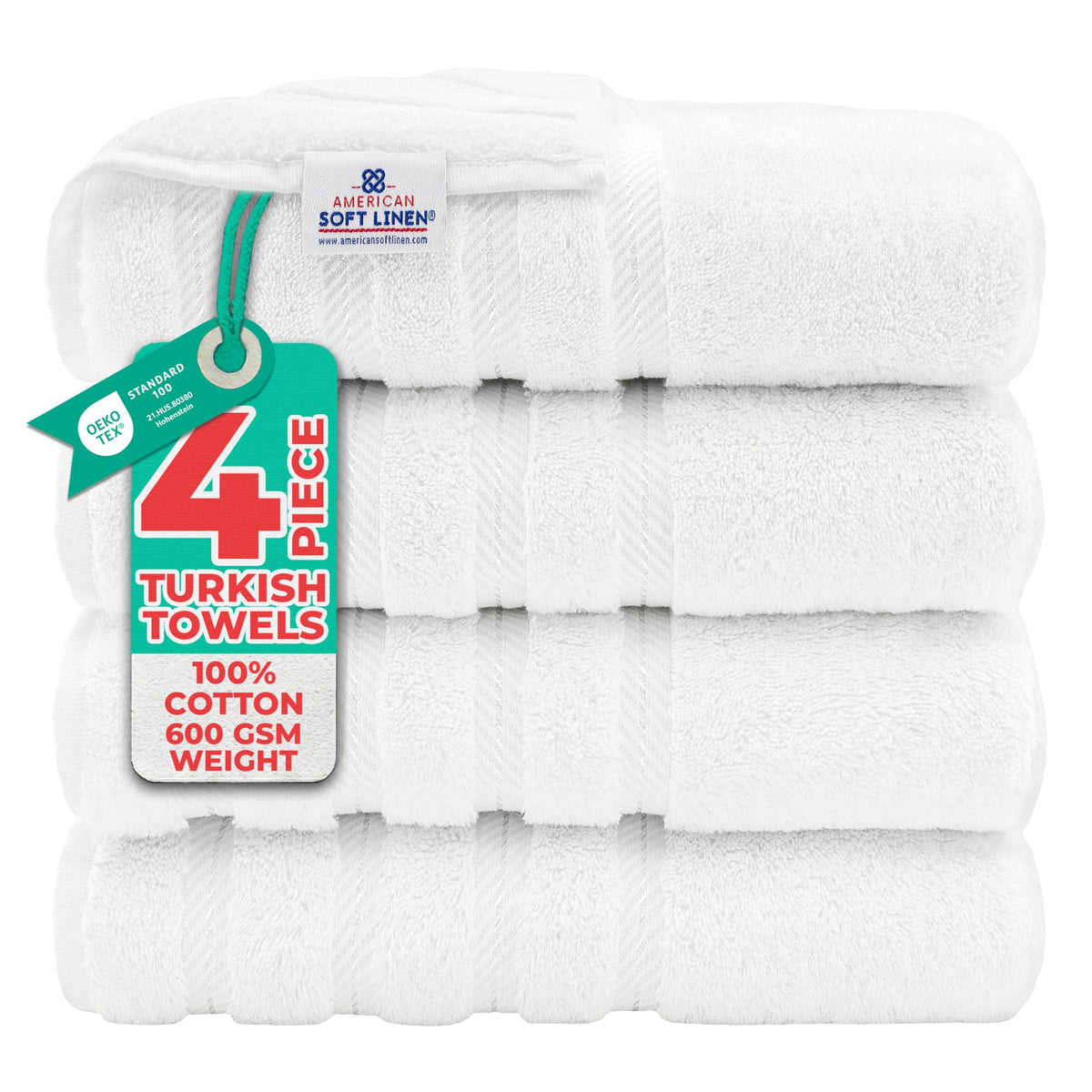 American Soft Linen 100% Cotton Luxury Turkish Towels, 4 PC Bath Towel Set